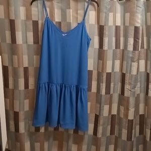 NWT Francesca's blue t-strap embroidered neckline flared hem dress Size Small